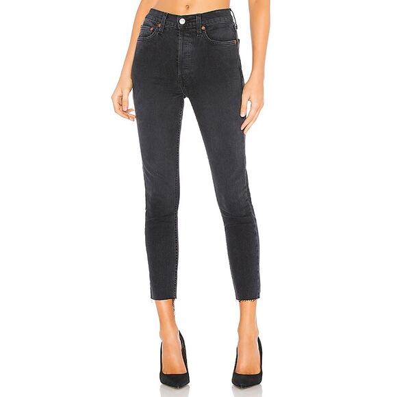 Re/Done Originals High Rise Ankle Crop in‎ Faded Black - Picture 1 of 13